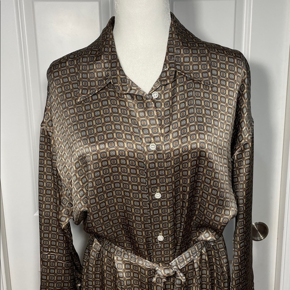 Banana Republic Muse Silk Maxi Shirt Dress Sz Small Geometric Print Long Sleeve - Picture 3 of 16